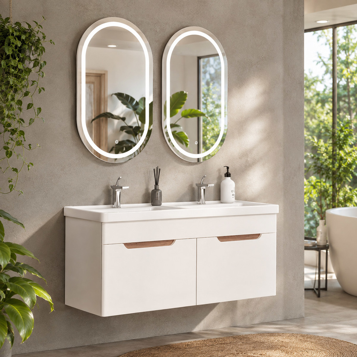   Gold Banyo Elsa Aynalı 120 cm Takım Banyo Dolabı Beyaz 