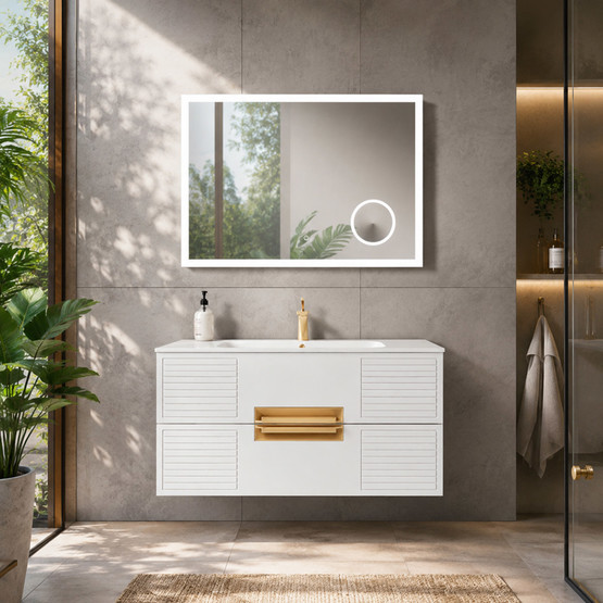 Gold Banyo Oskar Aynalı 98 cm Takım Banyo Dolabı Beyaz