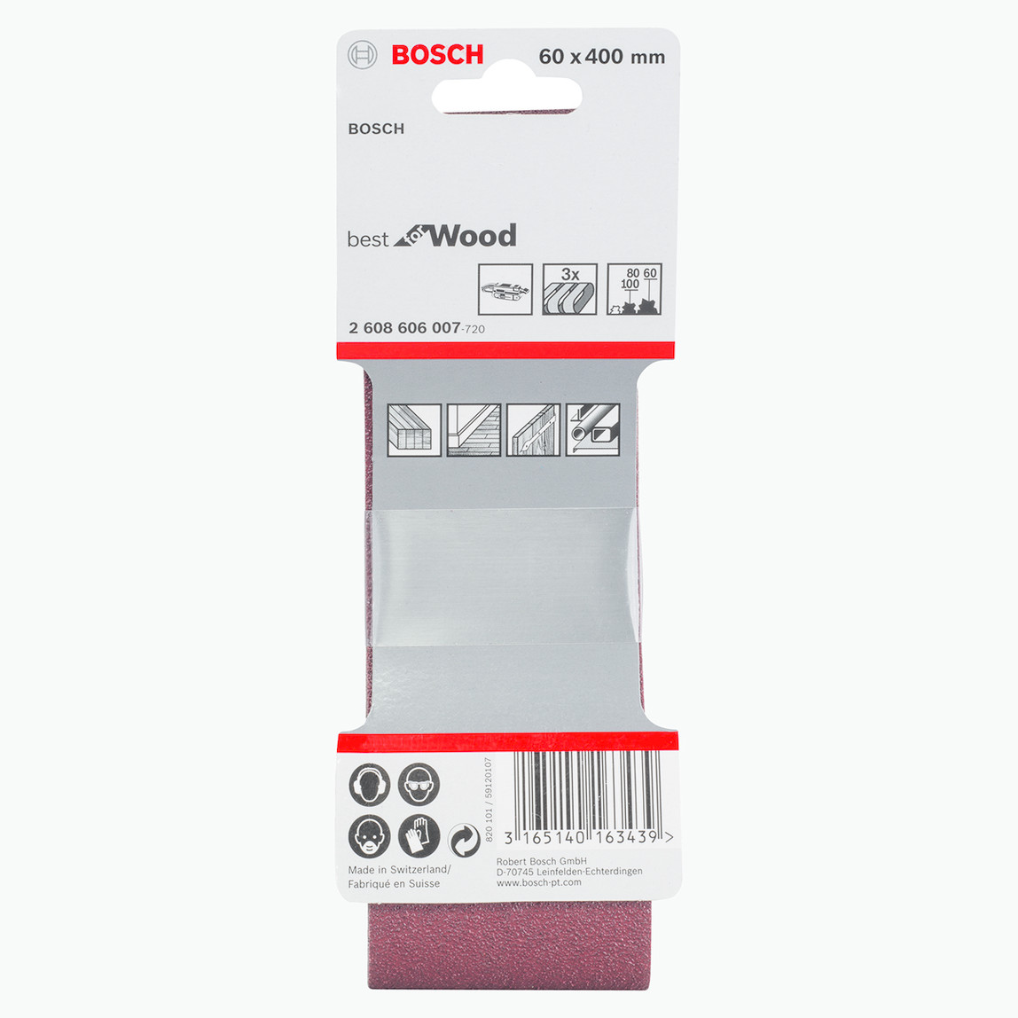    Bosch Dıy Zımpara 60x400 mm K60/80/100 Deliksiz 3'lü 