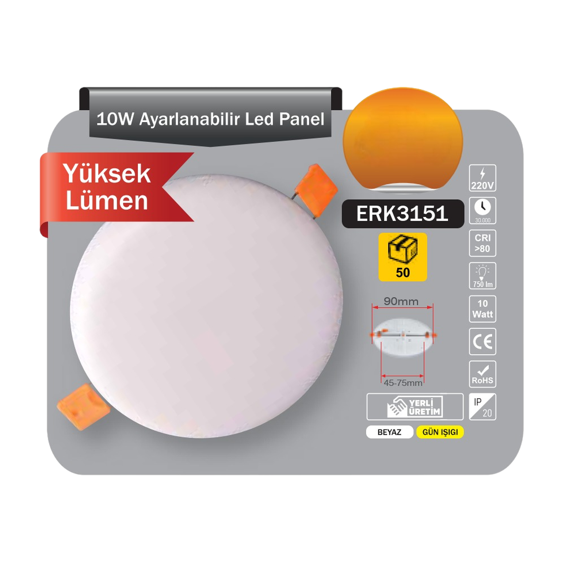    Tek-İş 10 W Günışığı Tekli Sıva Altı Gömme Led Spot 