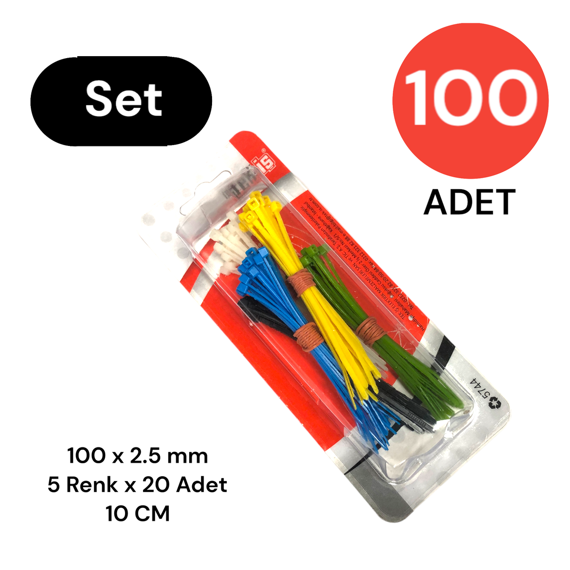    Tek-İş 5 Renk Kablo Bağı 100x2.5 mm 100 Adet   