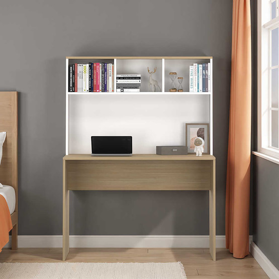 Adore Base Raflı Çalışma Masası Meşe Beyaz 