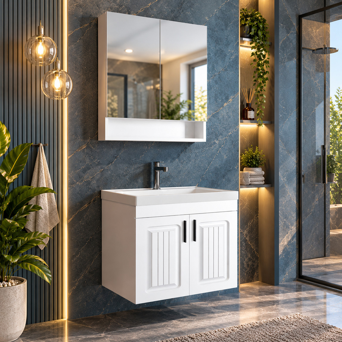    Gold Banyo Aria Aynalı 65 cm Takım Banyo Dolabı Beyaz 