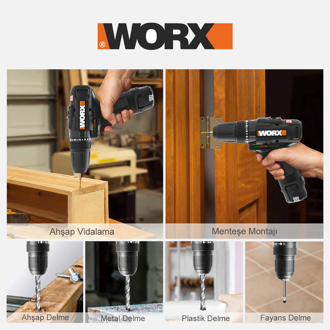    Worx WX121 12Volt/2.0Ah Li-ion Çift Akülü Kömürsüz Profesyonel Şarjlı Darbeli Matkap (5 Parça Aksesuarlı) 
