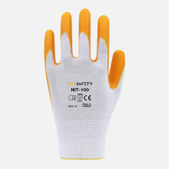 Maxsafety MXNIT-100-10 Nitril Eldiven(Sarı-Beyaz) 