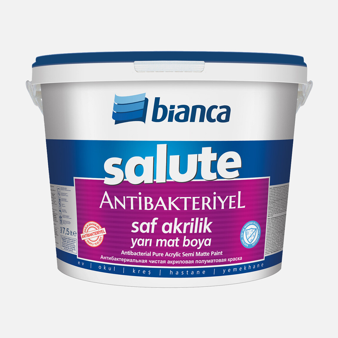    Bianca 7,5 L Salute Saf Akrilik Antiba Yarı Mat Boyası Beyaz  