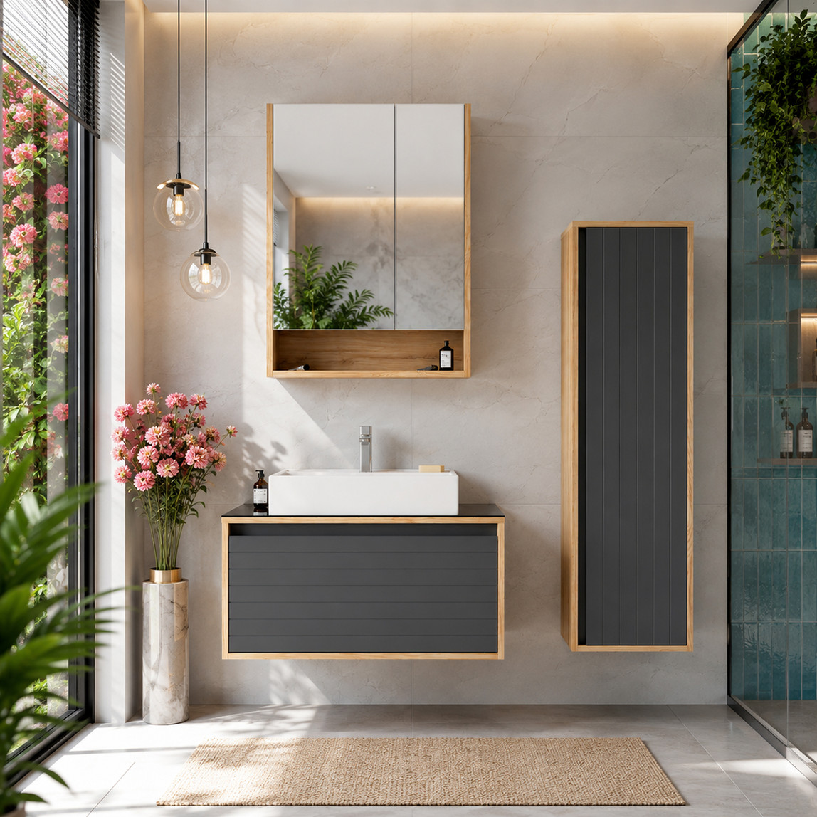    Bonitobagno Prato 80 cm Banyo Dolabı Alt Modül Antrasit 