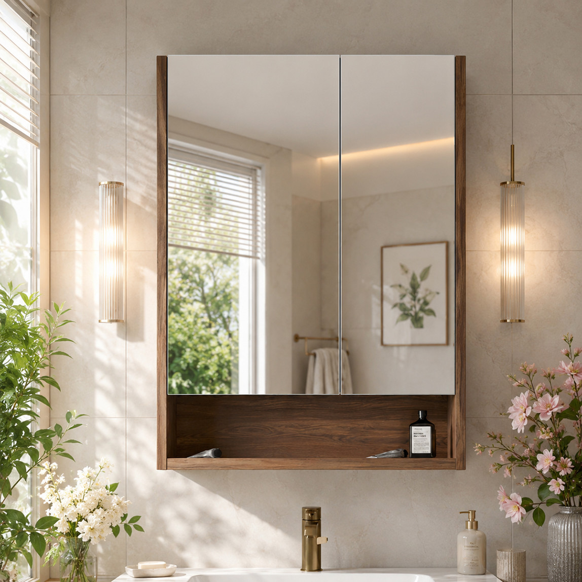    Bonitobagno Alberi Navaro Aynalı 60 cm Banyo Dolabı Üst Modül Koyu Ceviz 