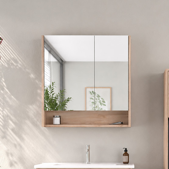 Bonitobagno Alberi Legnano Aynalı 80 cm Banyo Dolabı Üst Modül Açık Ceviz