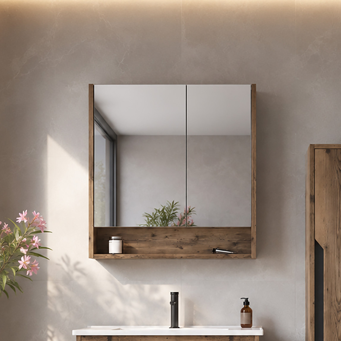    Bonitobagno Alberi Navaro Aynalı 80 cm Banyo Dolabı Üst Modül Ceviz 