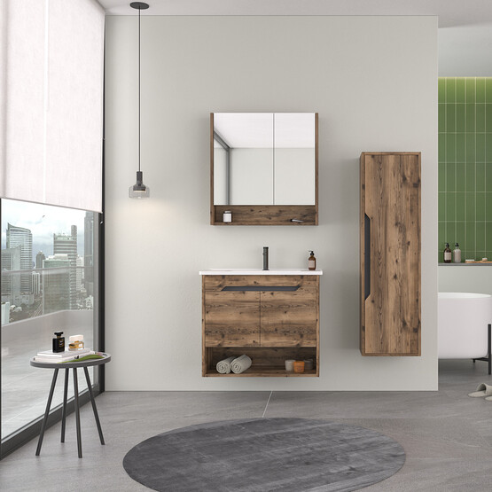 Bonitobagno Alberi Navaro Aynalı 80 cm Banyo Dolabı Üst Modül Ceviz