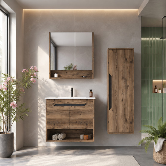 Bonitobagno Alberi Navaro Aynalı 80 cm Banyo Dolabı Üst Modül Ceviz