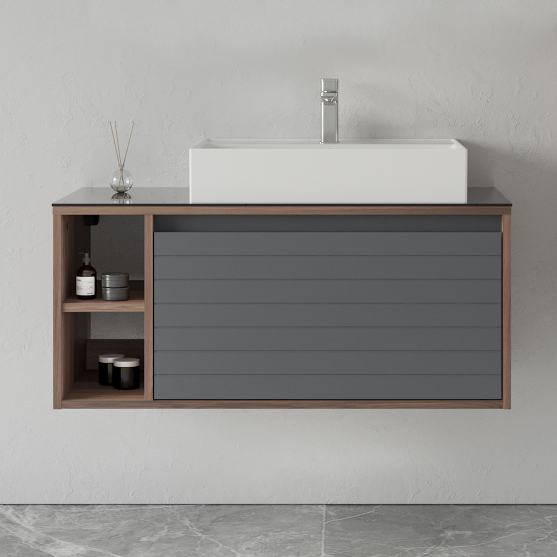    Bonitobagno Prato 100 cm Banyo Dolabı Alt Modül Antrasit 