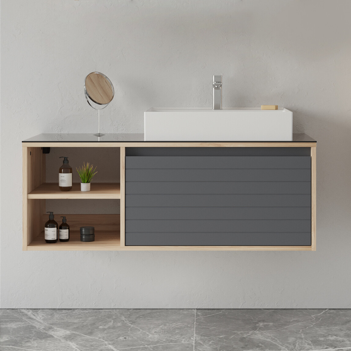    Bonitobagno Prato 120 cm Banyo Dolabı Alt Modül Antrasit 