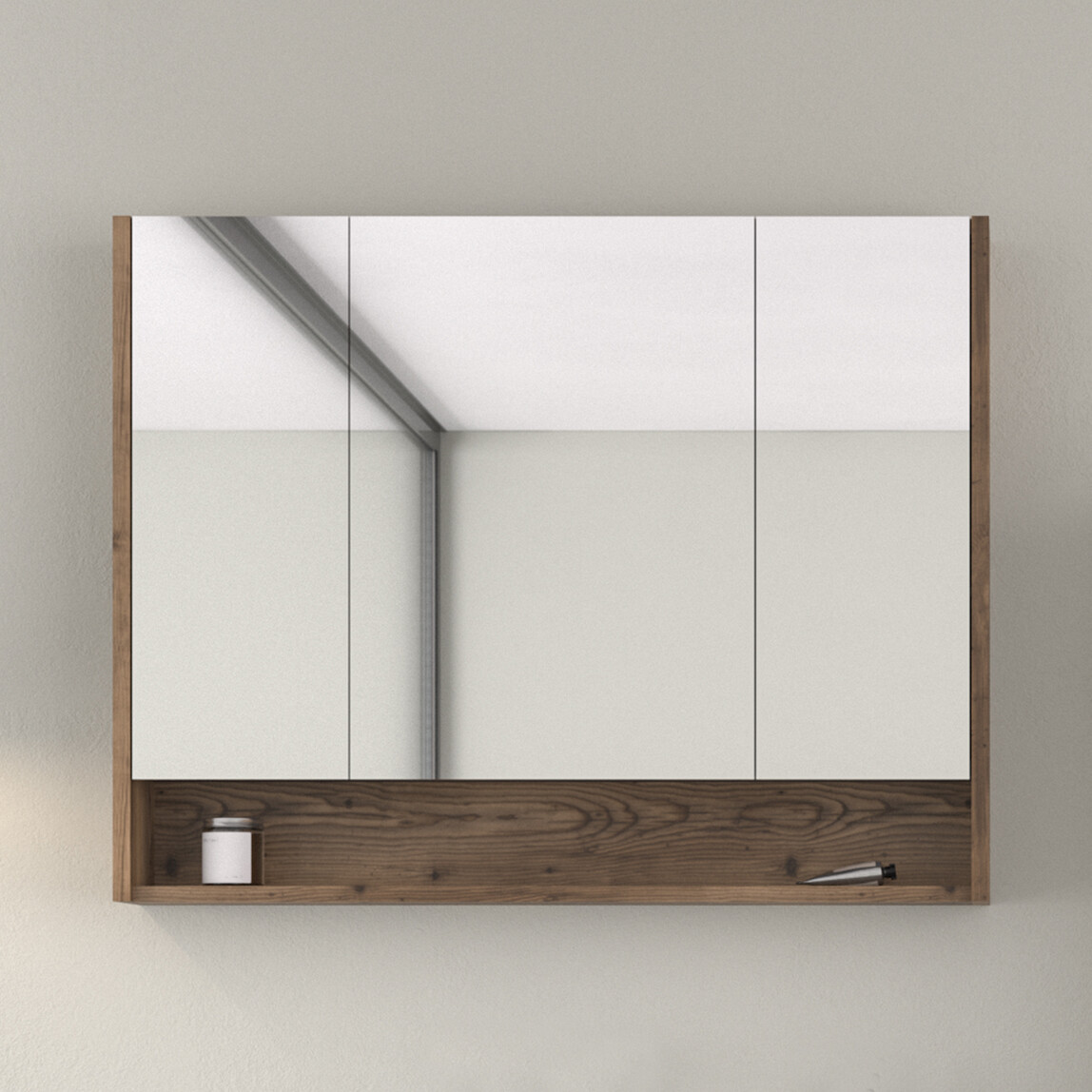    Bonitobagno Alberi Navaro Aynalı 100 cm Banyo Dolabı Üst Modül Ceviz 