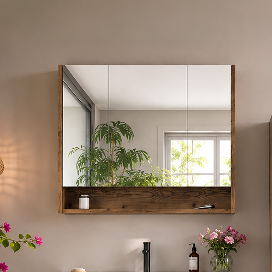    Bonitobagno Alberi Navaro Aynalı 100 cm Banyo Dolabı Üst Modül Ceviz 