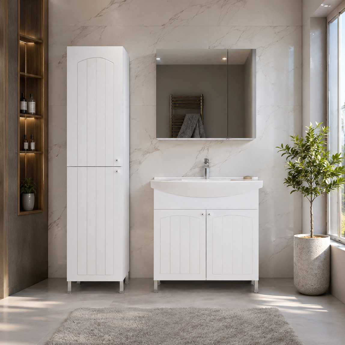    Bonitobagno Riano Aynalı 80 cm Banyo Dolabı Üst Modül Antrasit 