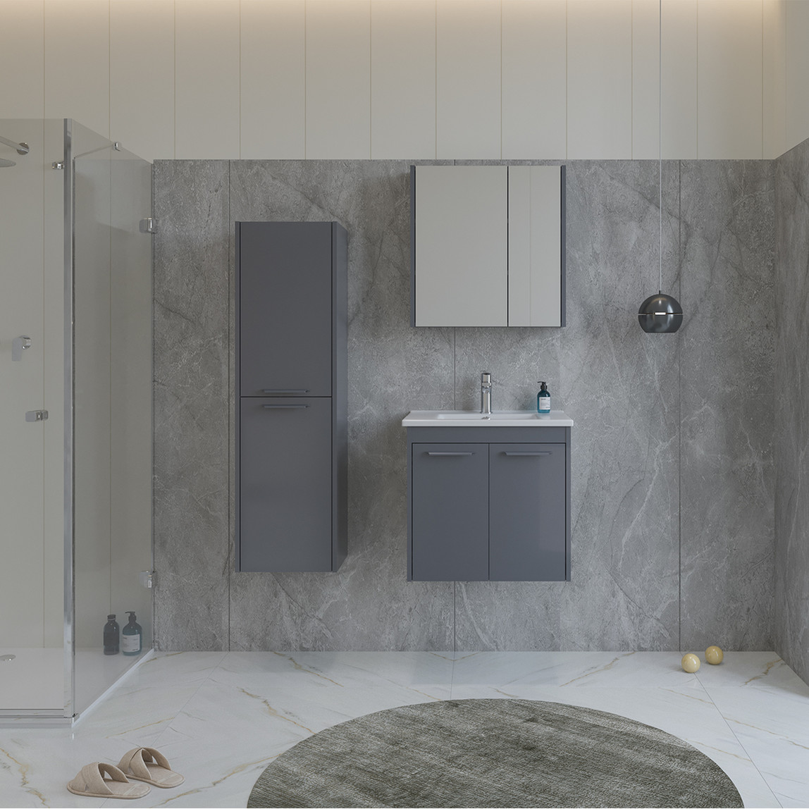    Bonitobagno Coste Aynalı 65 cm Banyo Dolabı Üst Modül Antrasit 