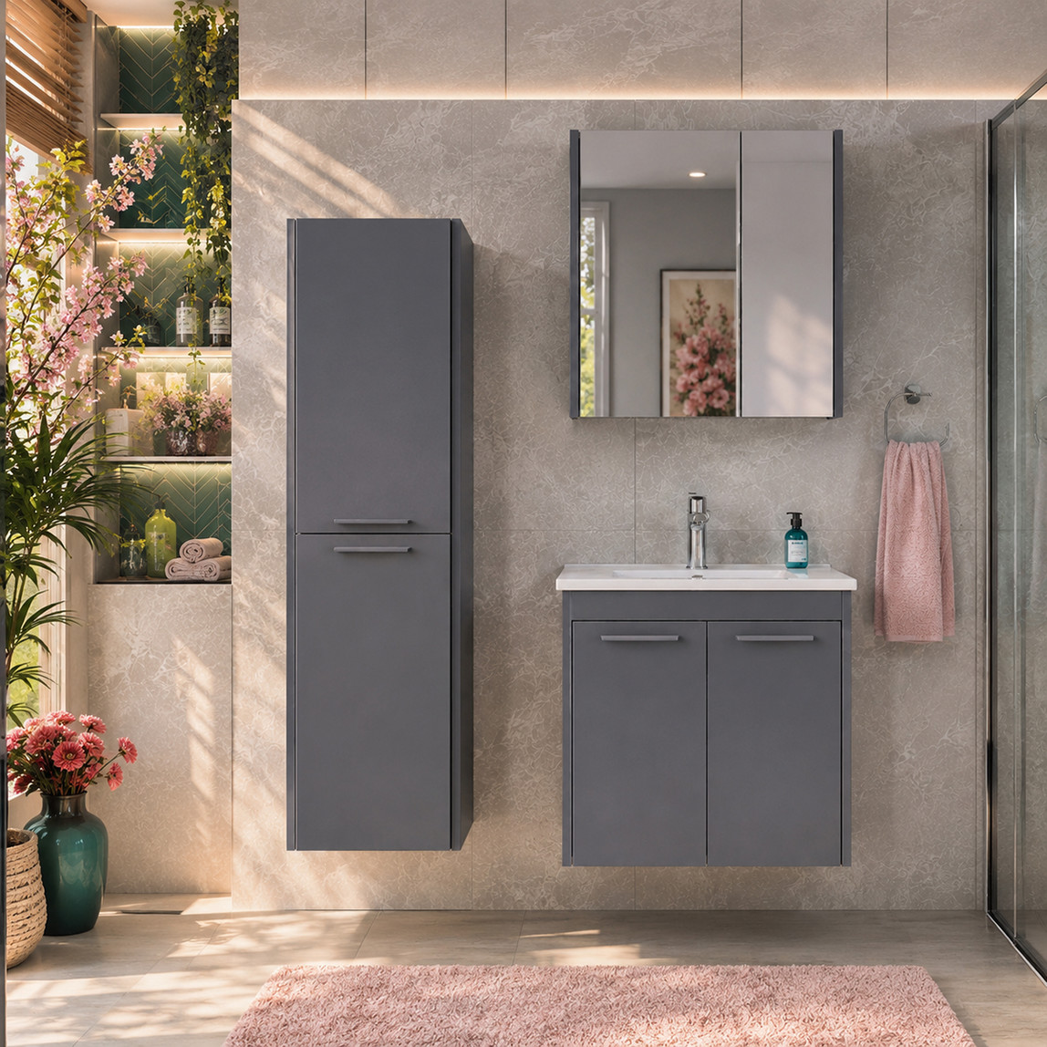    Bonitobagno Coste Aynalı 65 cm Banyo Dolabı Üst Modül Antrasit 