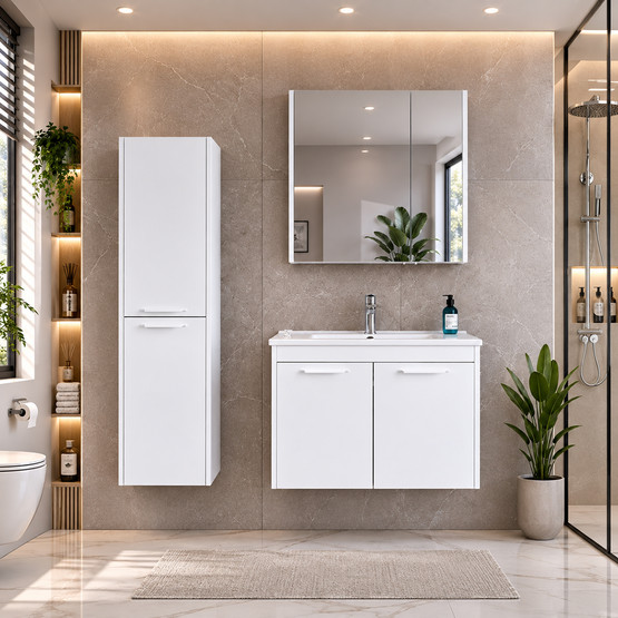 Bonitobagno Coste Aynalı 80 cm Banyo Dolabı Üst Modül Antrasit