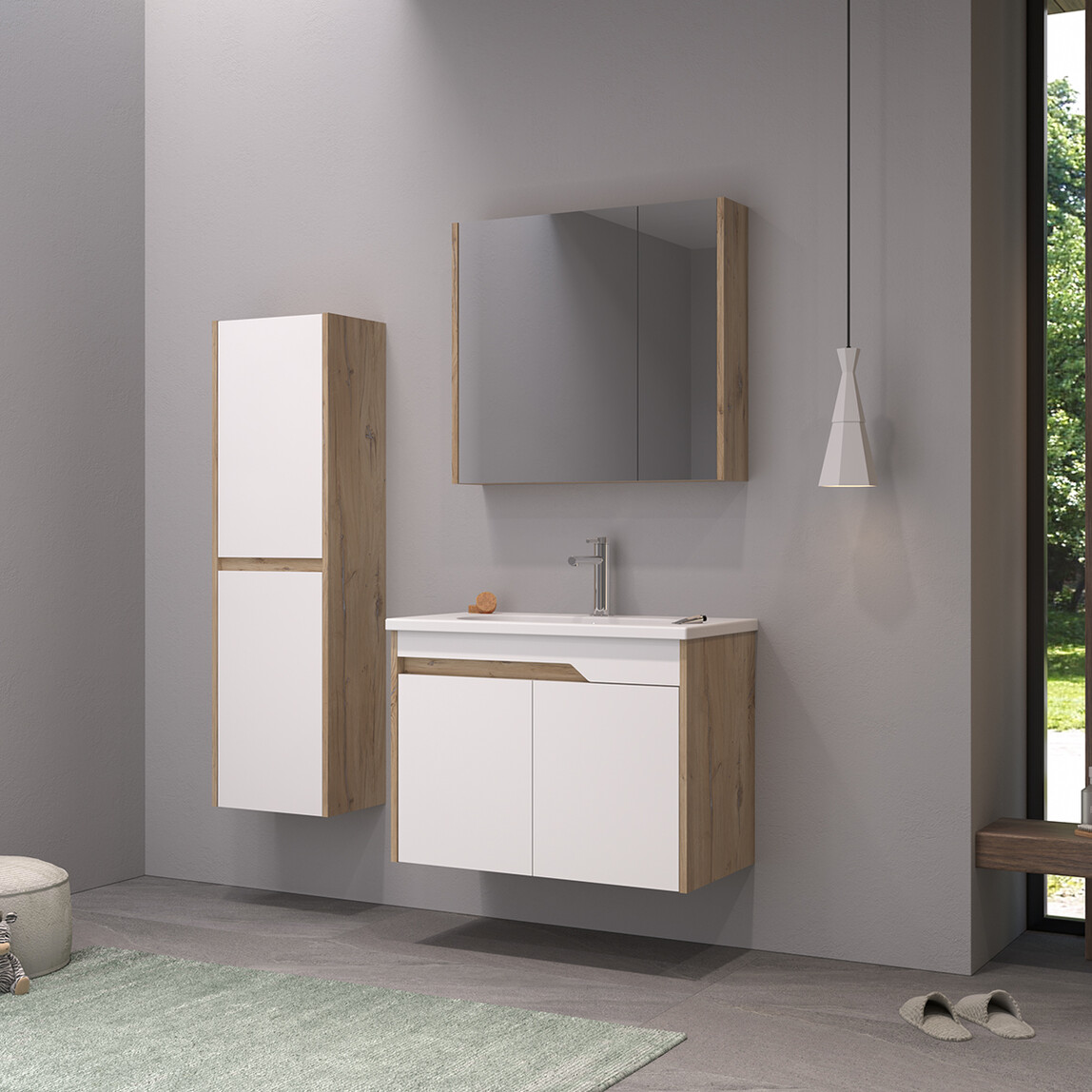    Bonitobagno Salvo Aynalı 80 cm Banyo Dolabı Üst Modül Beyaz 