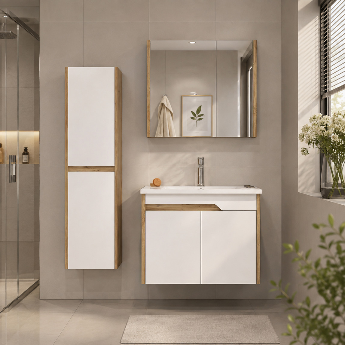    Bonitobagno Salvo Aynalı 80 cm Banyo Dolabı Üst Modül Beyaz 