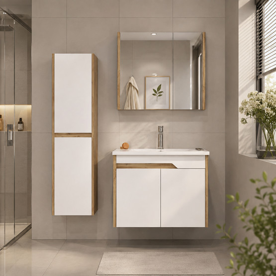 Bonitobagno Salvo Aynalı 80 cm Banyo Dolabı Üst Modül Beyaz