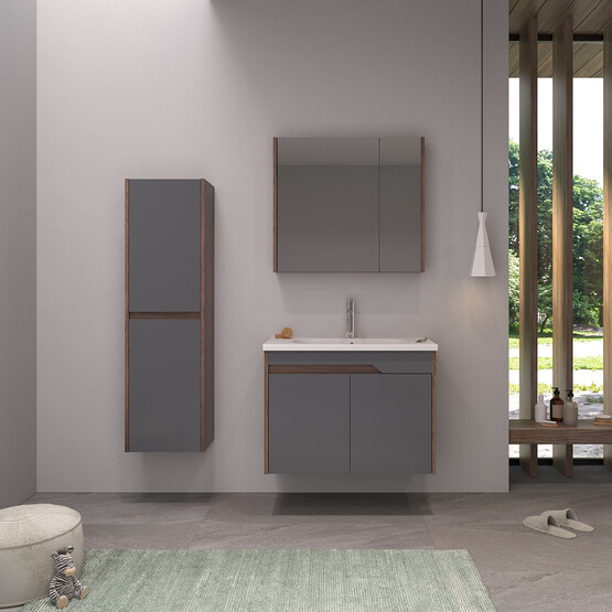 Bonitobagno Salvo Aynalı 80 cm Banyo Dolabı Üst Modül Antrasit