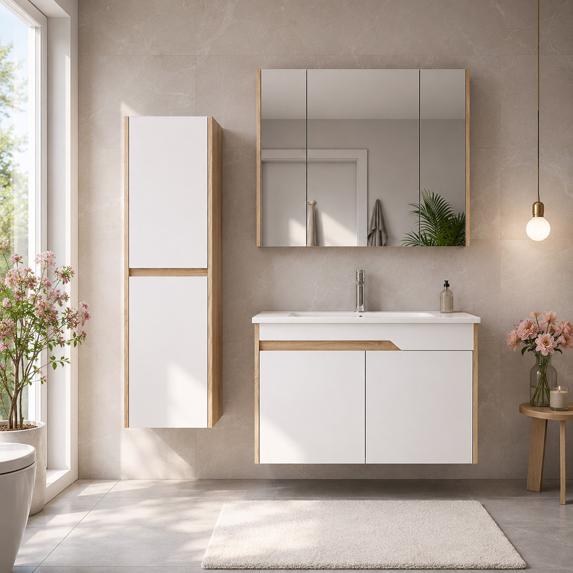    Bonitobagno Salvo Aynalı 100 cm Banyo Dolabı Üst Modül Antrasit 