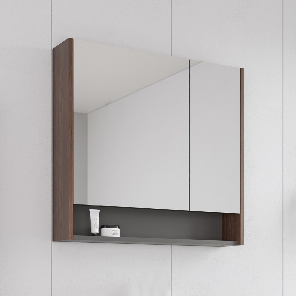    Bonitobagno Alberi Navaro Aynalı 80 cm Banyo Dolabı Üst Modül Ceviz 