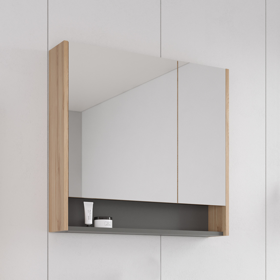   Bonitobagno Alberi Legnano Aynalı 80 cm Banyo Dolabı Üst Modül Ceviz 