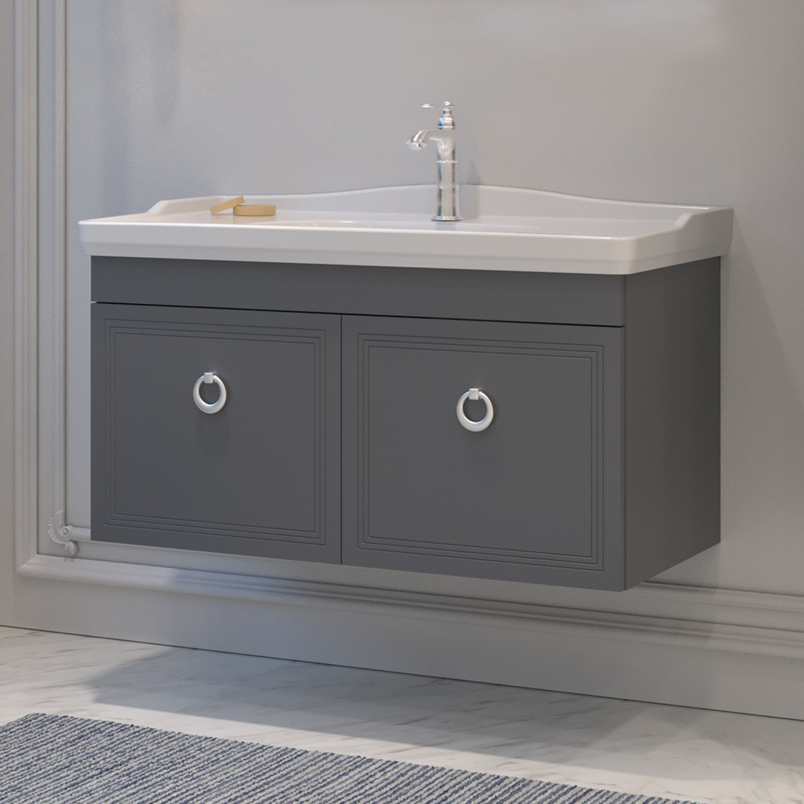    Bonitobagno Livorno 105 cm Banyo Dolabı Alt Modül Antrasit 