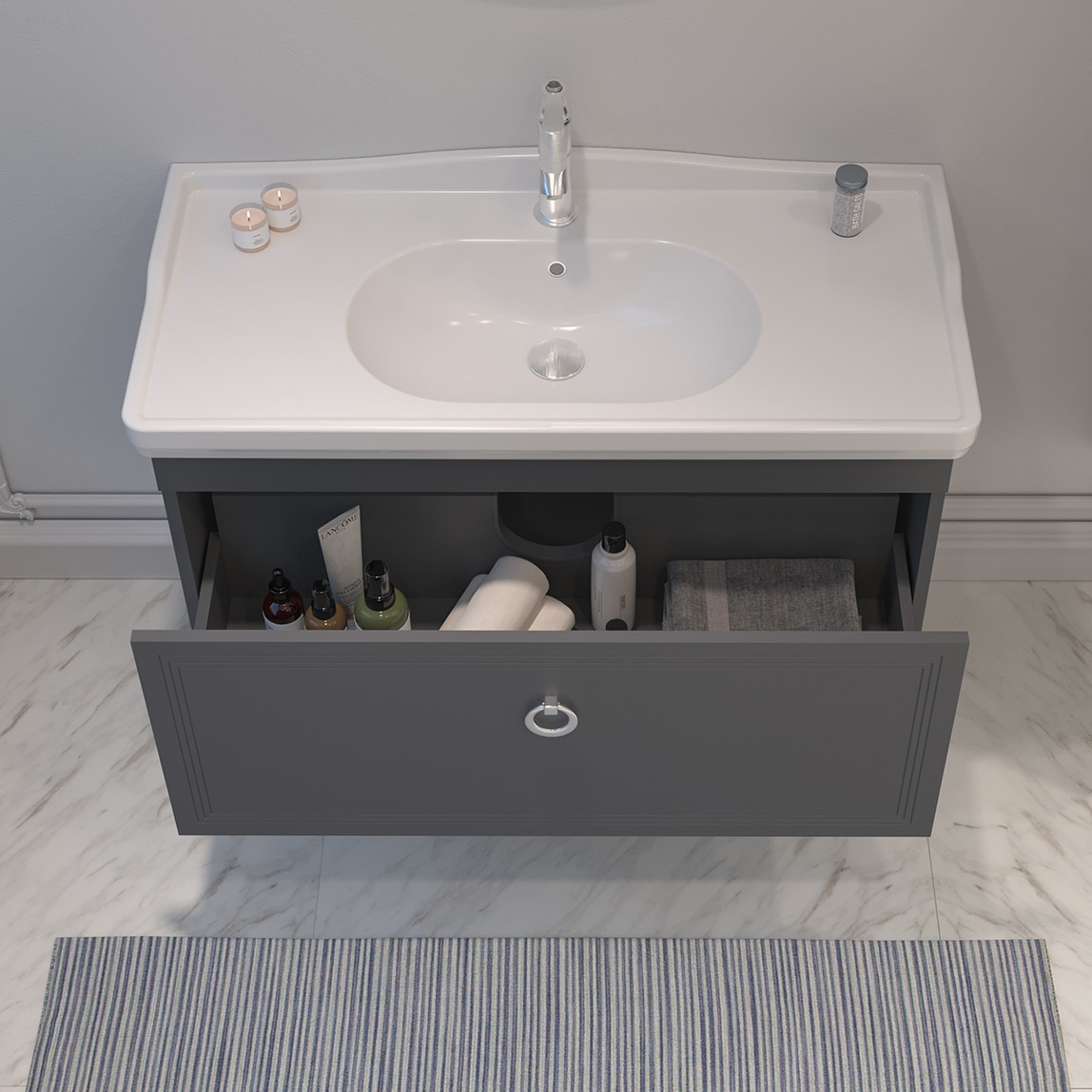    Bonitobagno Livorno 105 cm Banyo Dolabı Alt Modül Antrasit 