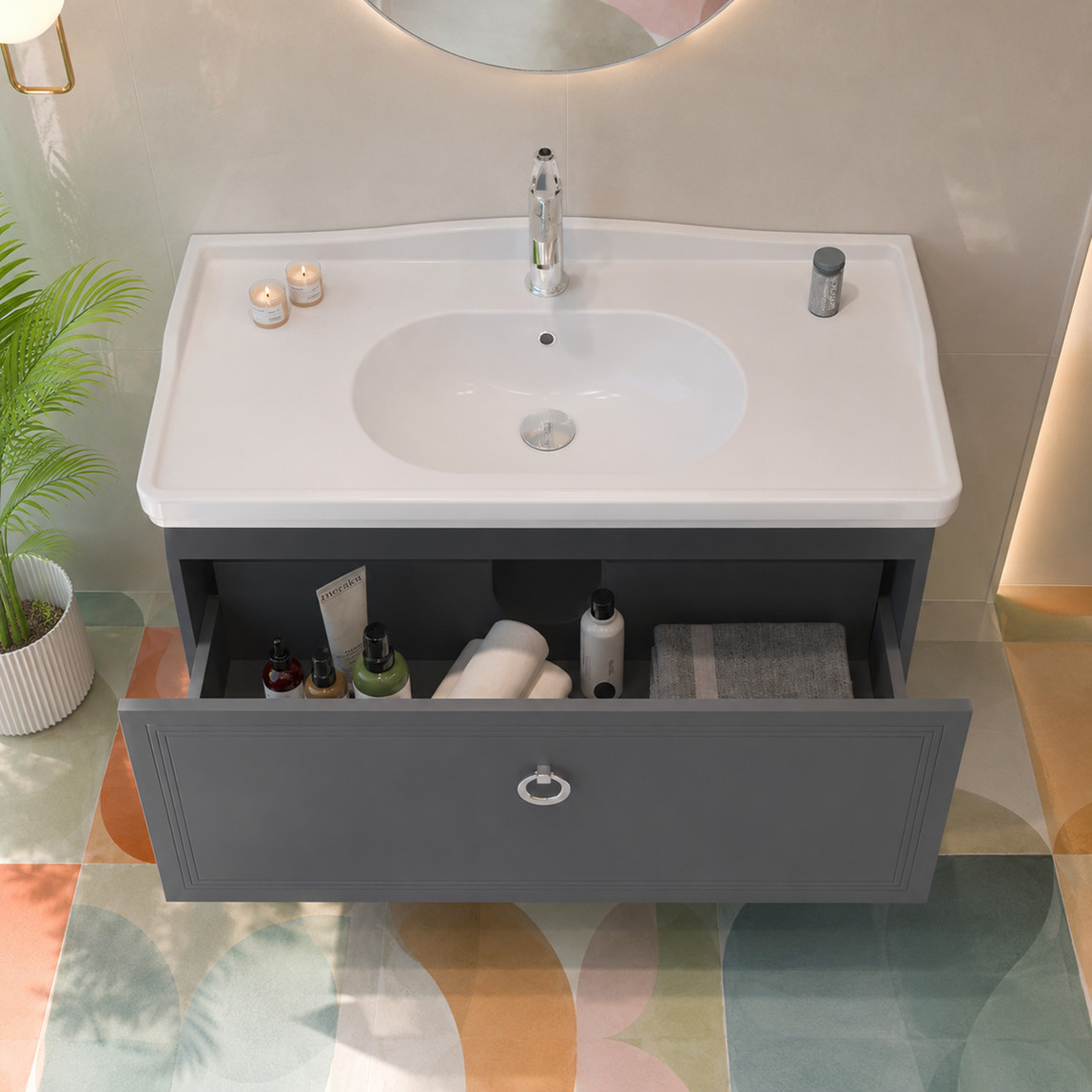    Bonitobagno Livorno 105 cm Banyo Dolabı Alt Modül Antrasit 