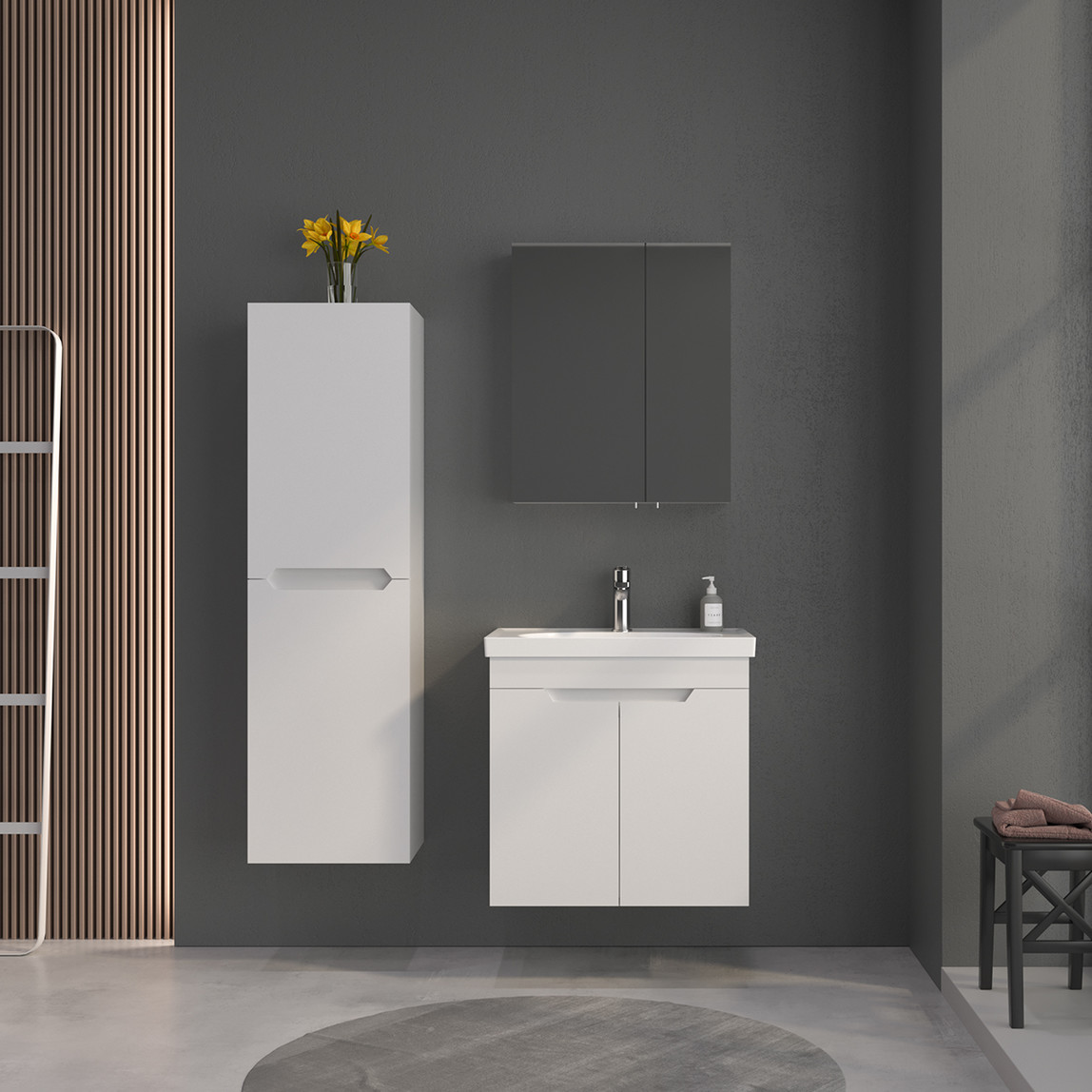    Bonitobagno Rita Aynalı 60 cm Banyo Dolabı Üst Modül Antrasit 
