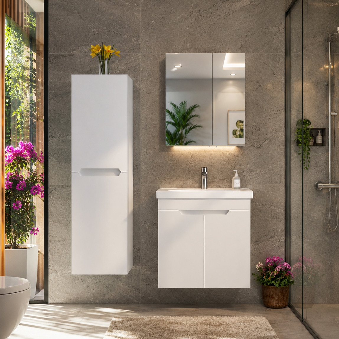    Bonitobagno Rita Aynalı 60 cm Banyo Dolabı Üst Modül Antrasit 