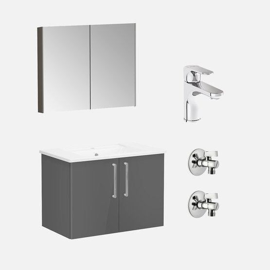 VitrA Antrasit Aynalı 80 cm Takım Banyo Dolabı