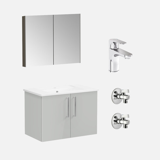VitrA Gri Aynalı 80 cm Takım Banyo Dolabı