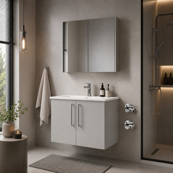 VitrA Ora İnci Gri Aynalı 80cm Takım Banyo Dolabı