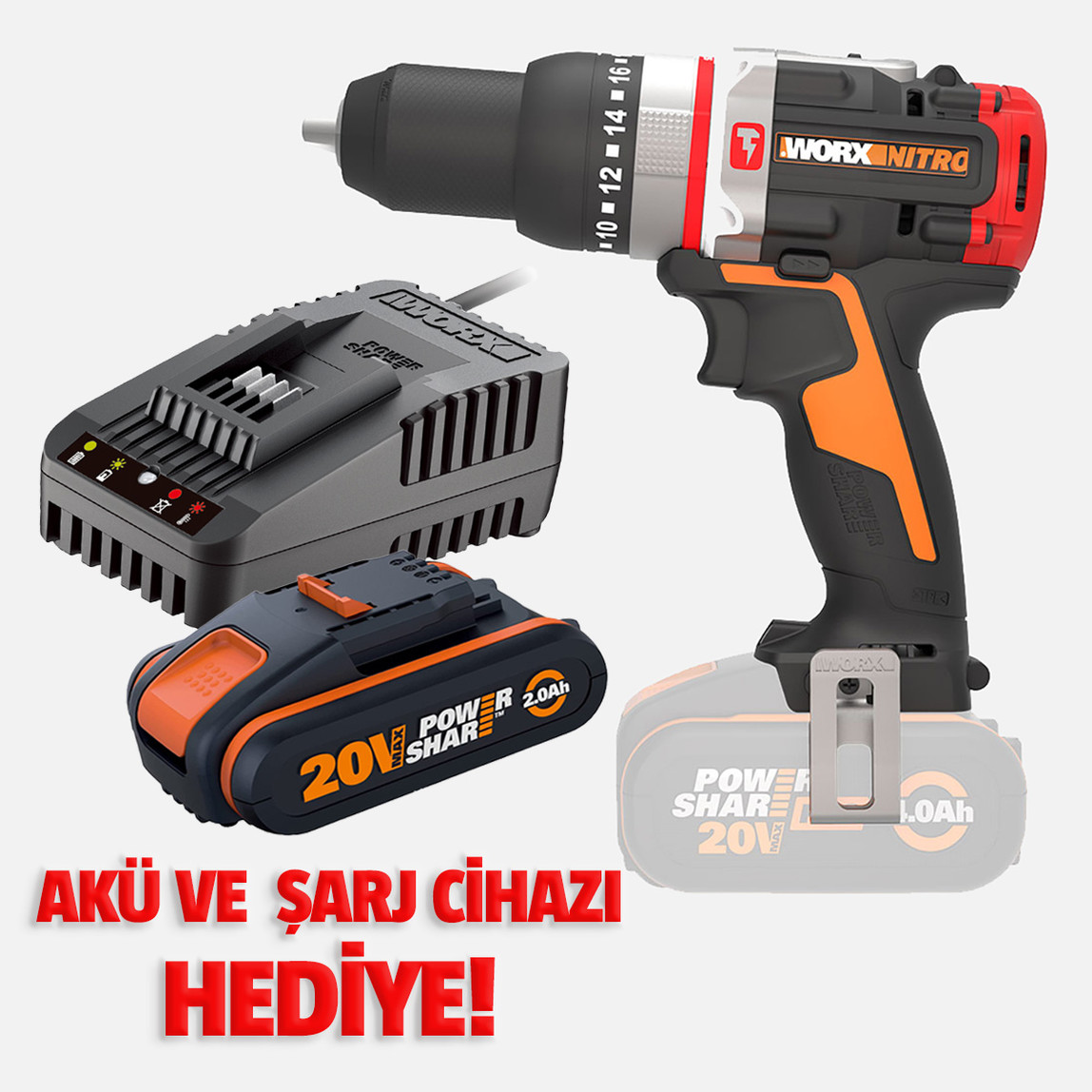    WORX WX354.9 20Volt Kömürsüz Profesyonel Darbeli Şarjlı Matkap 