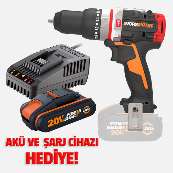 WORX WX354.9 20Volt Kömürsüz Profesyonel Darbeli Şarjlı Matkap
