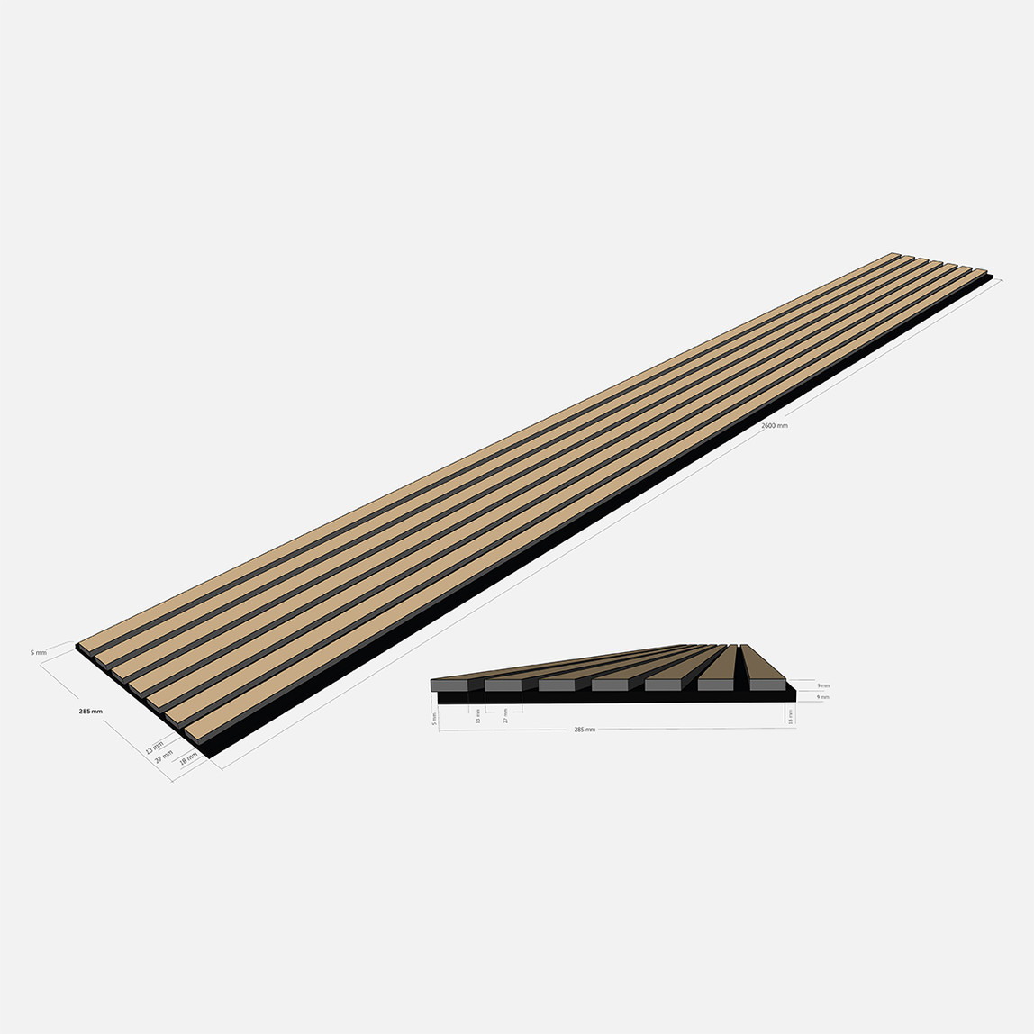    Quanti Dikdörtgen Akustik Duvar Paneli Açık Meşe 52x244x1,8 cm 