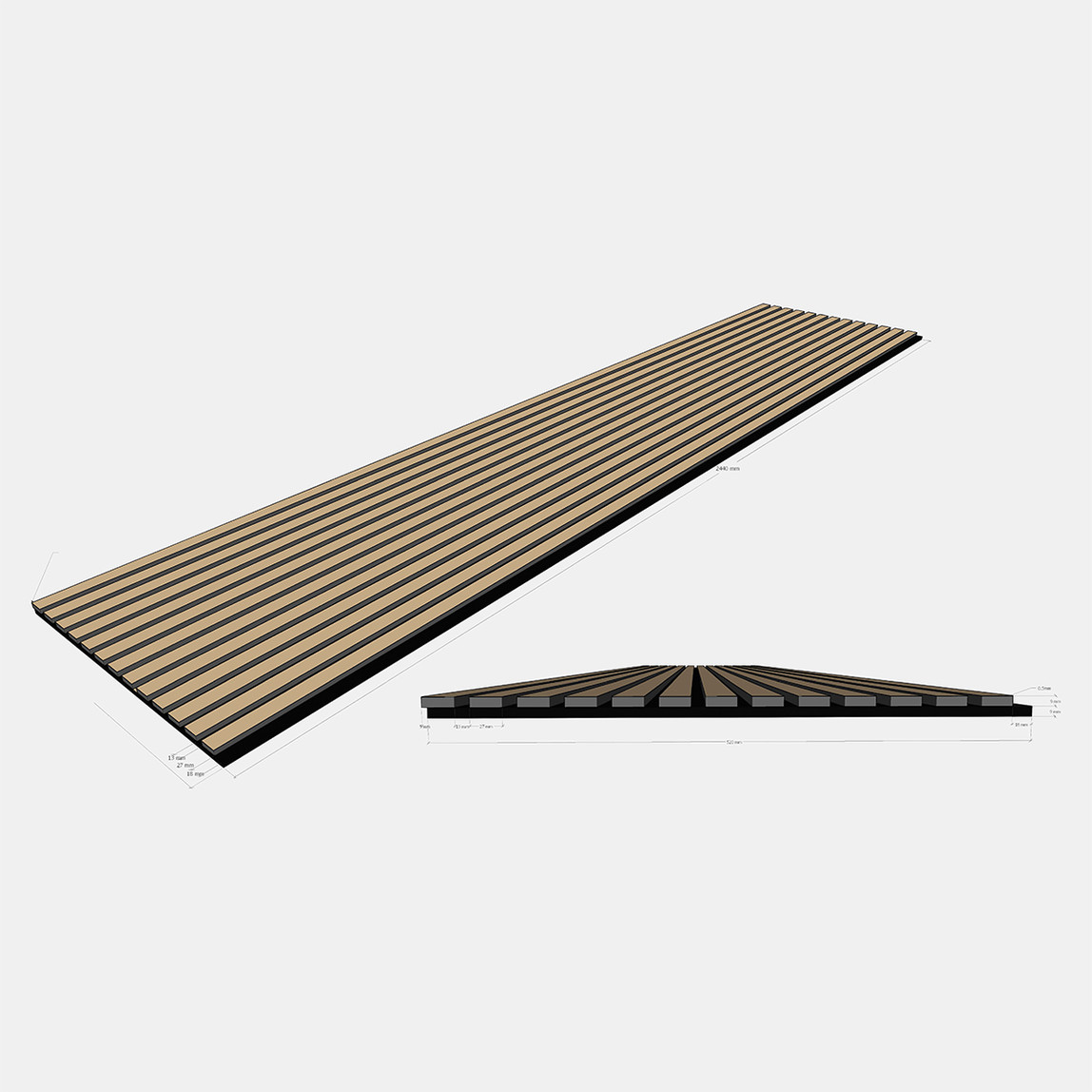    Quanti Dikdörtgen Akustik Duvar Paneli Açık Gri Meşe 52x244x1,8 cm 