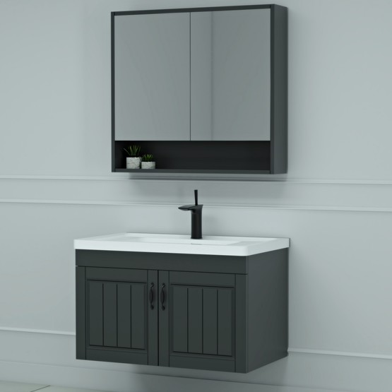 Malin Aynalı 85 cm Takım Banyo Dolabı Antrasit