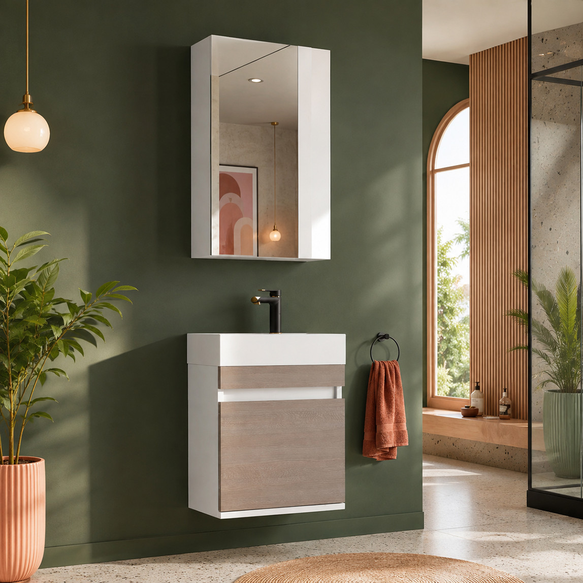    Gold Banyo Lena Aynalı 45 cm Takım Banyo Dolabı Antrasit-Beyaz 