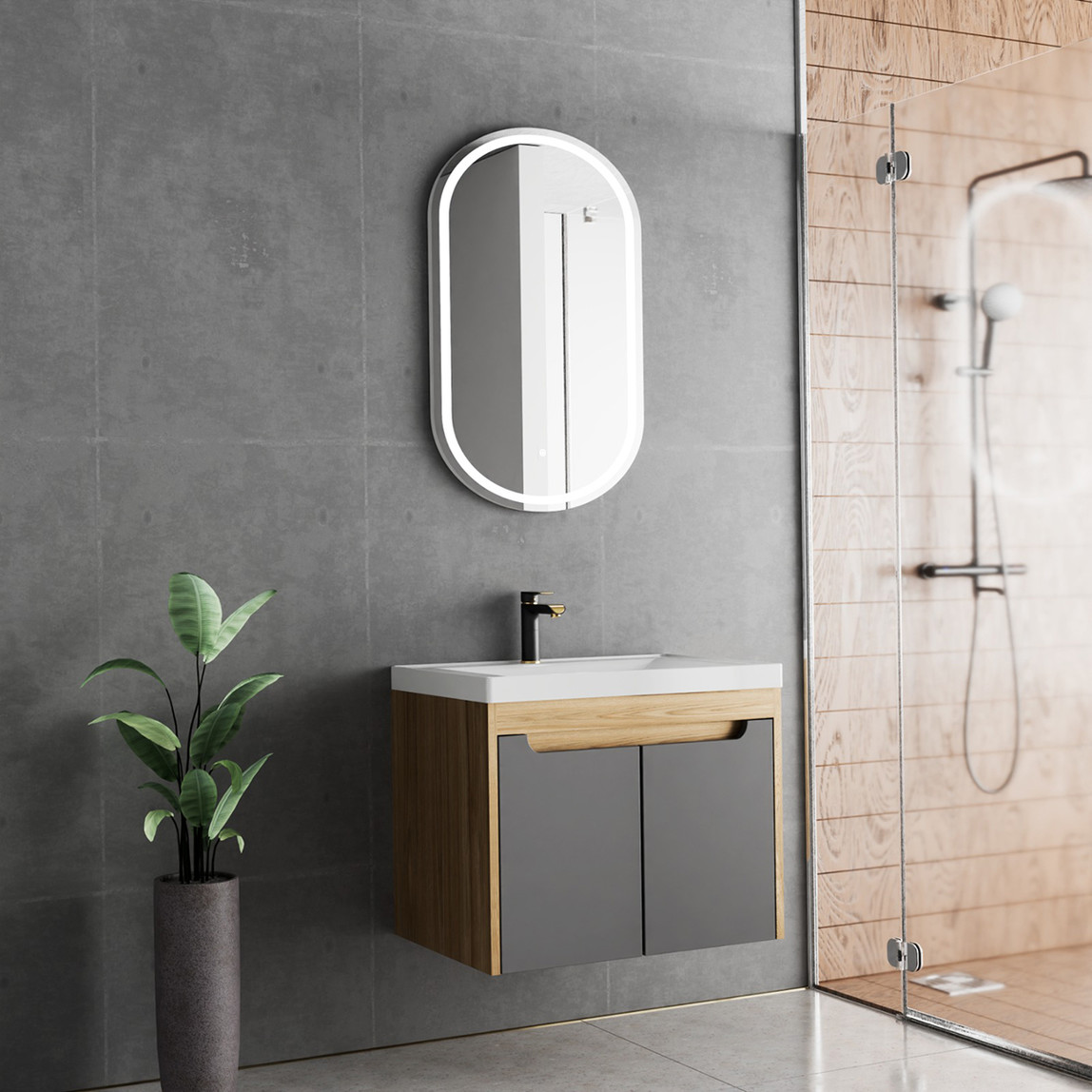    Gold Banyo Aura Aynalı 63 cm Takım Banyo Dolabı Antrasit-Ceviz 