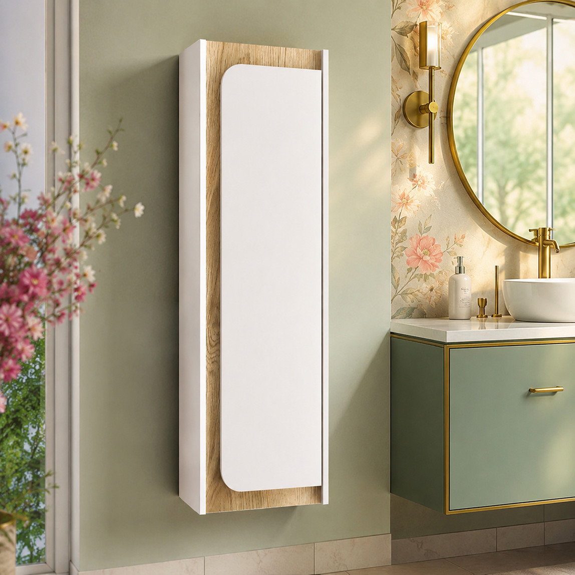    Gold Banyo Valery 35 cm Banyo Boy Dolabı Beyaz-Ceviz 
