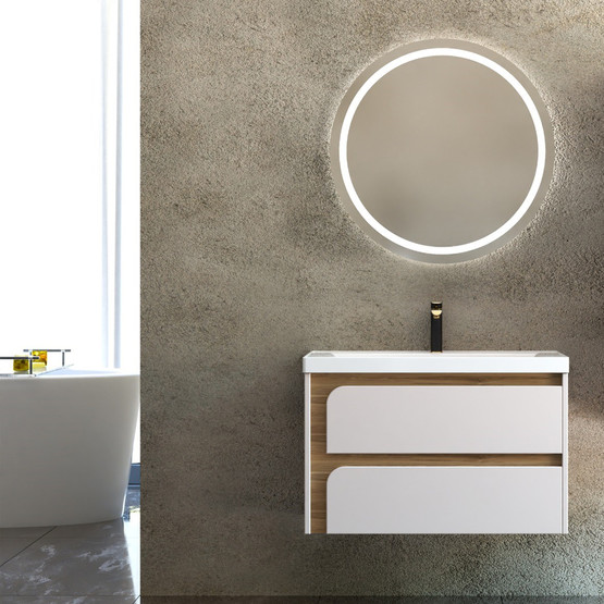 Gold Banyo Valery Aynalı 80 cm Takım Banyo Dolabı Beyaz-Ceviz