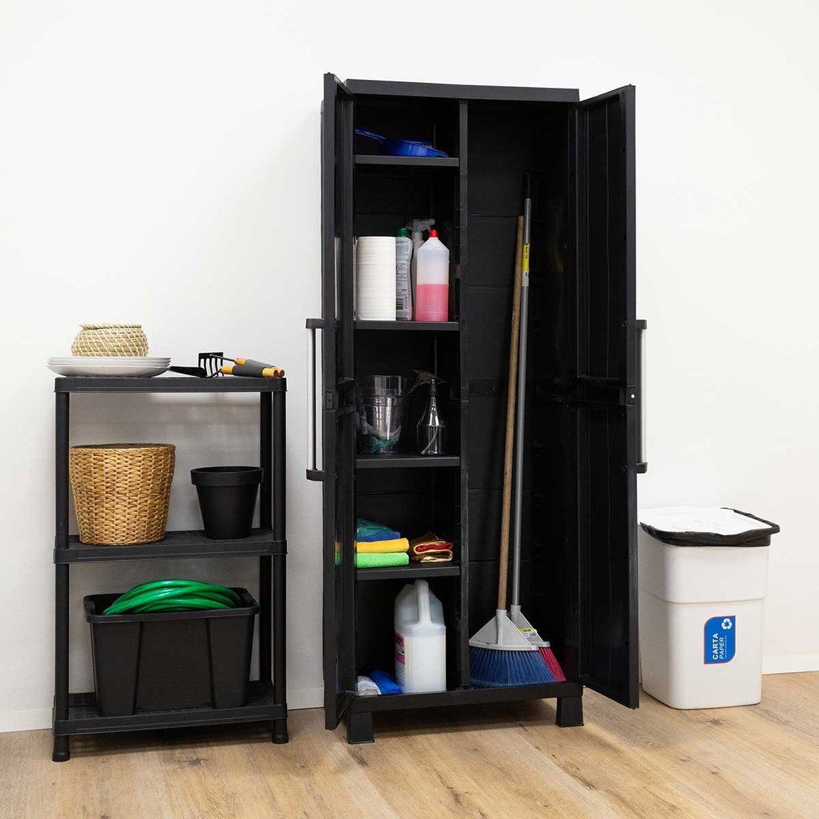    Garage Midi 4 Raflı ve Uzun Bölmeli Plastik Dolap Siyah 