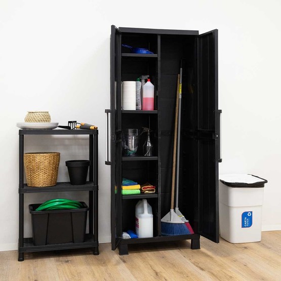 Garage Midi 4 Raflı ve Uzun Bölmeli Plastik Dolap Siyah